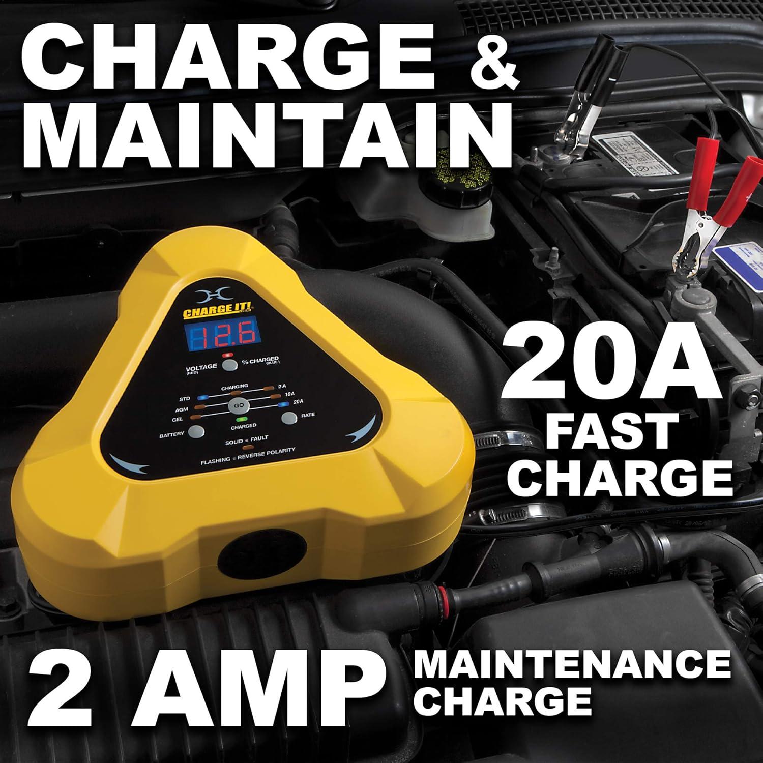 imageClore Automotive CHARGE IT 4520 12 Volt 20 Amp FullyAutomatic Smart Battery Charger Battery Maintainer and Desulfator Yellow