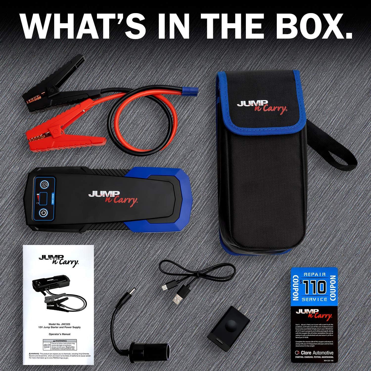imageClore Automotive JNC325 JumpNCarry 2000A 12 Volt Jump Starter for up to 80L Gasoline and 60L Diesel Engines2000A