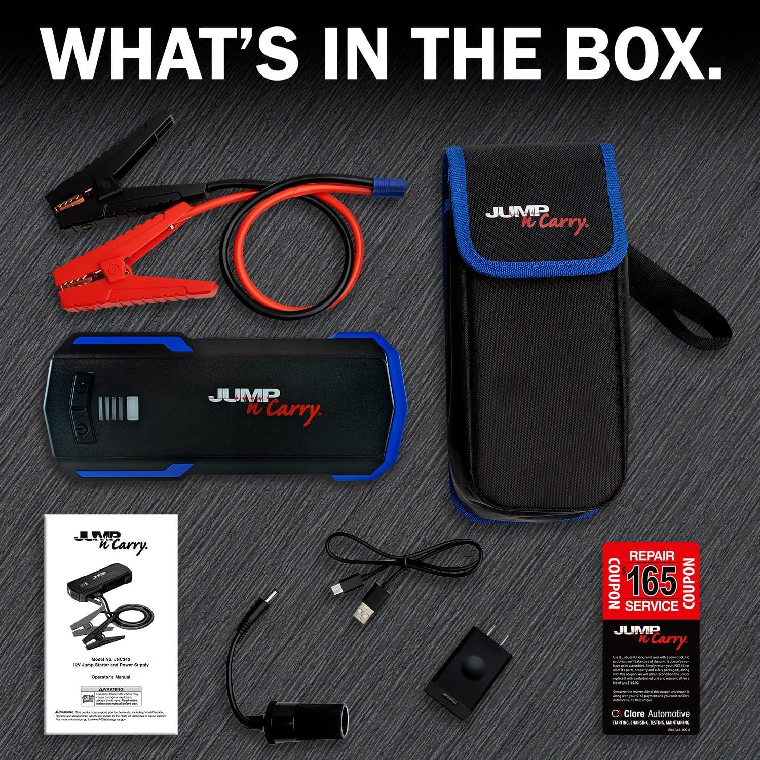 imageClore Automotive JNC325 JumpNCarry 2000A 12 Volt Jump Starter for up to 80L Gasoline and 60L Diesel Engines3000A