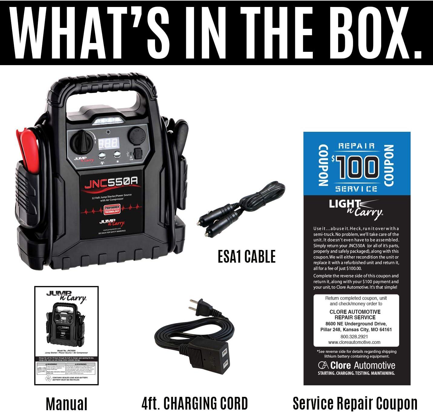 imageClore Automotive JumpNCarry JNC550A 1100 Peak Amp Jump Starter with Air Compressor  Black