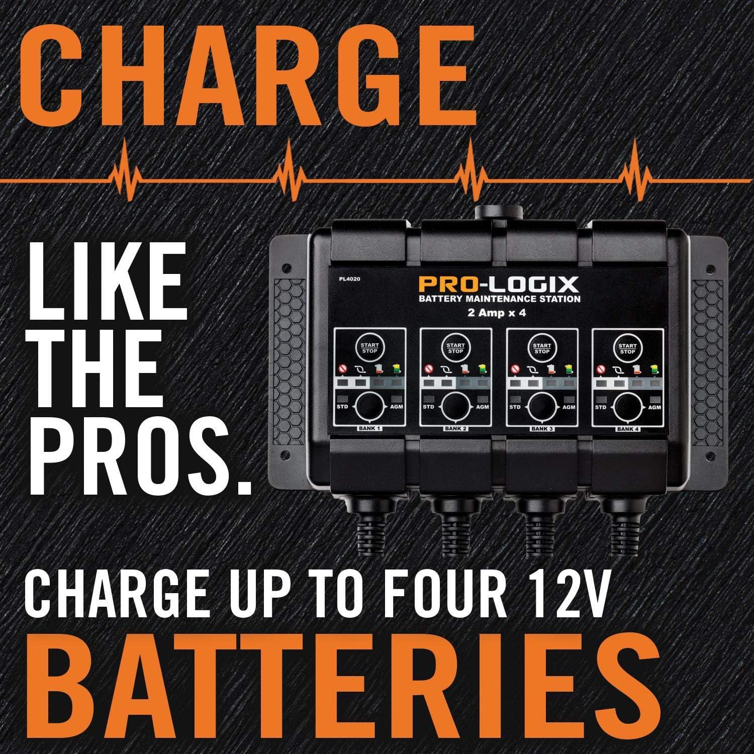 imageClore Automotive PL4020 ProLogix 4Bank 8Amp 2Amp Per Bank Fully Automatic Smart Charger 12V Battery Charger Battery Maintainer Desulfator with Temperature Compensation BlackBattery Maintainence Station  8 Amp