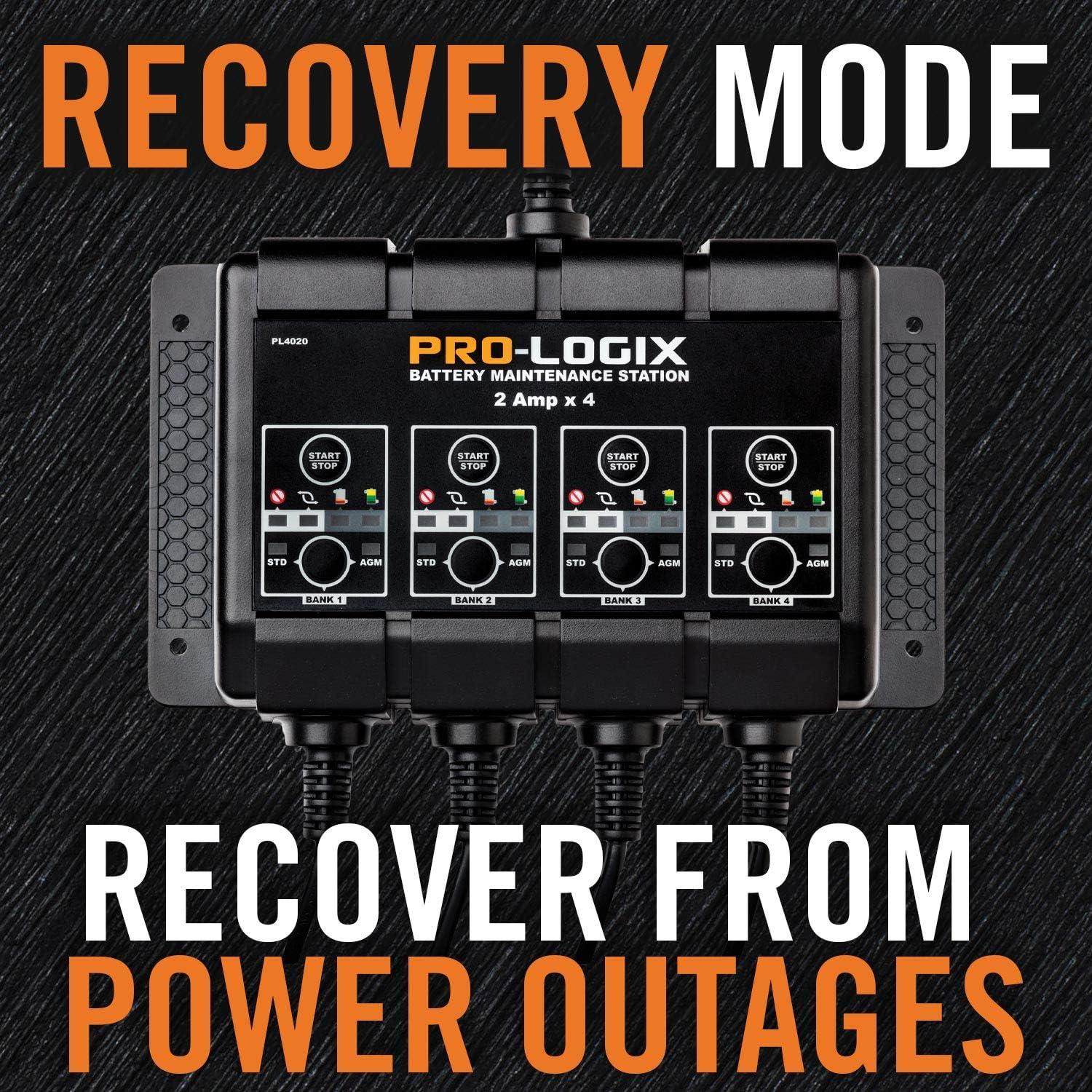 imageClore Automotive PL4020 ProLogix 4Bank 8Amp 2Amp Per Bank Fully Automatic Smart Charger 12V Battery Charger Battery Maintainer Desulfator with Temperature Compensation BlackBattery Maintainence Station  8 Amp