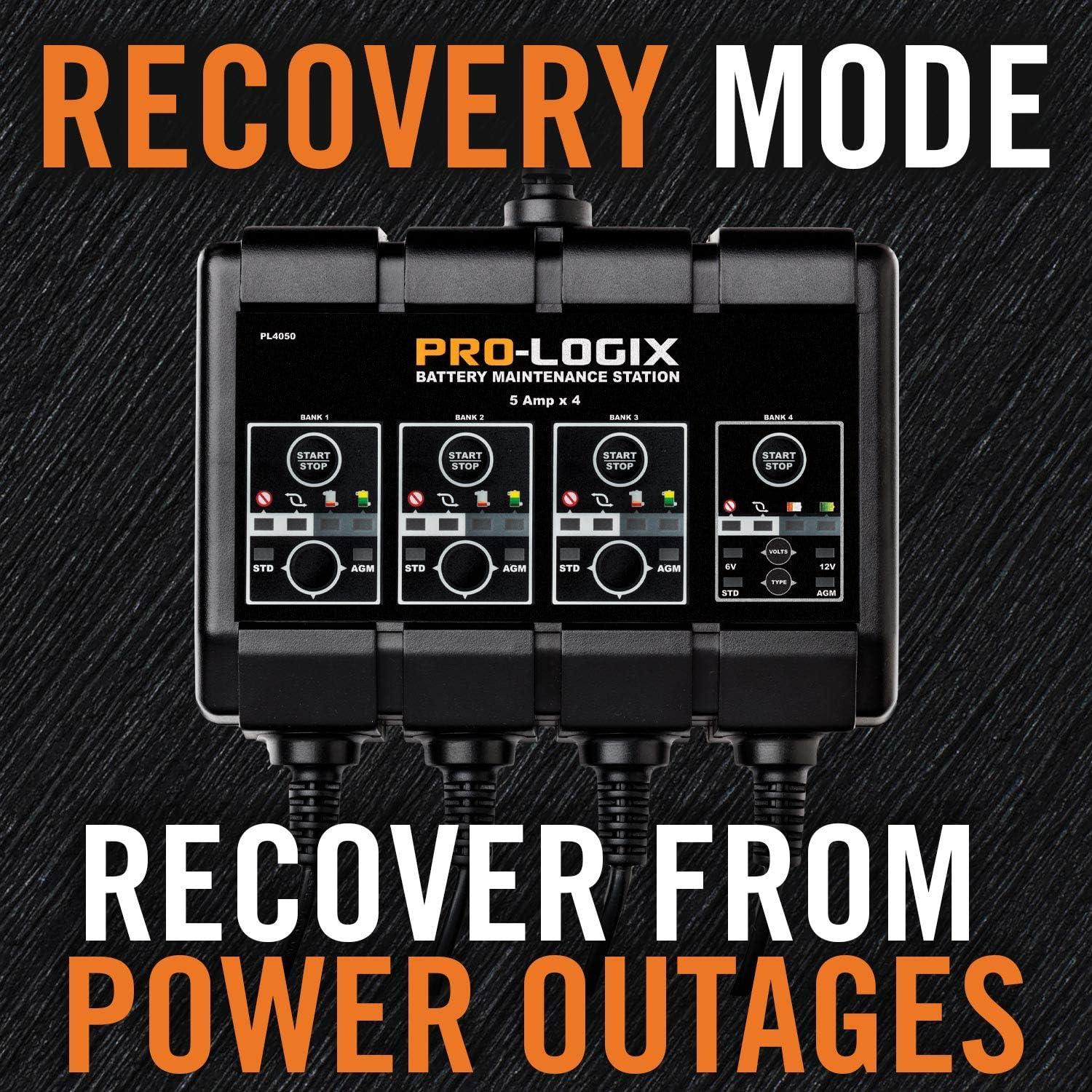 imageClore Automotive PL4020 ProLogix 4Bank 8Amp 2Amp Per Bank Fully Automatic Smart Charger 12V Battery Charger Battery Maintainer Desulfator with Temperature Compensation BlackBattery Maintainence Station  20 Amp