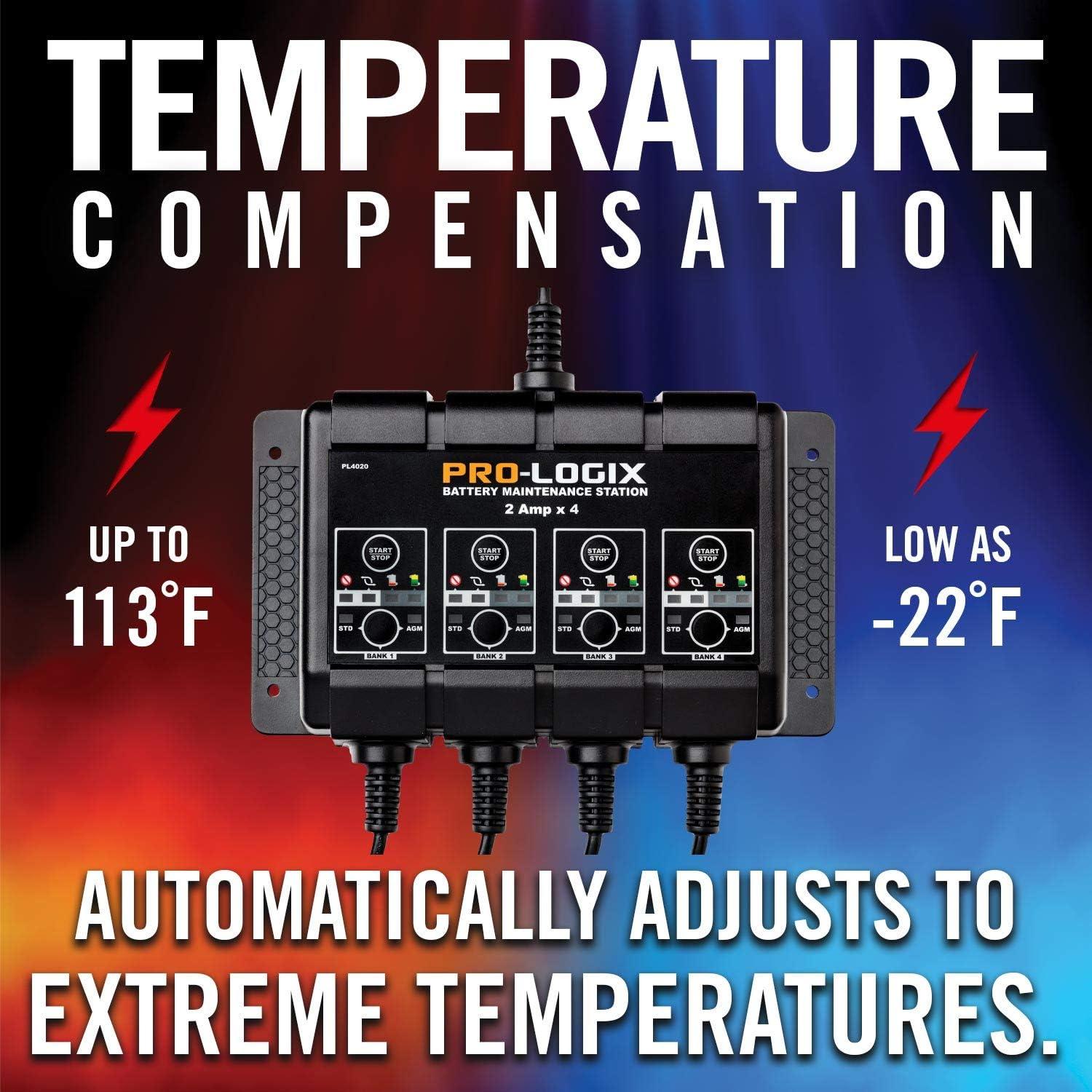 imageClore Automotive PL4020 ProLogix 4Bank 8Amp 2Amp Per Bank Fully Automatic Smart Charger 12V Battery Charger Battery Maintainer Desulfator with Temperature Compensation BlackBattery Maintainence Station  8 Amp