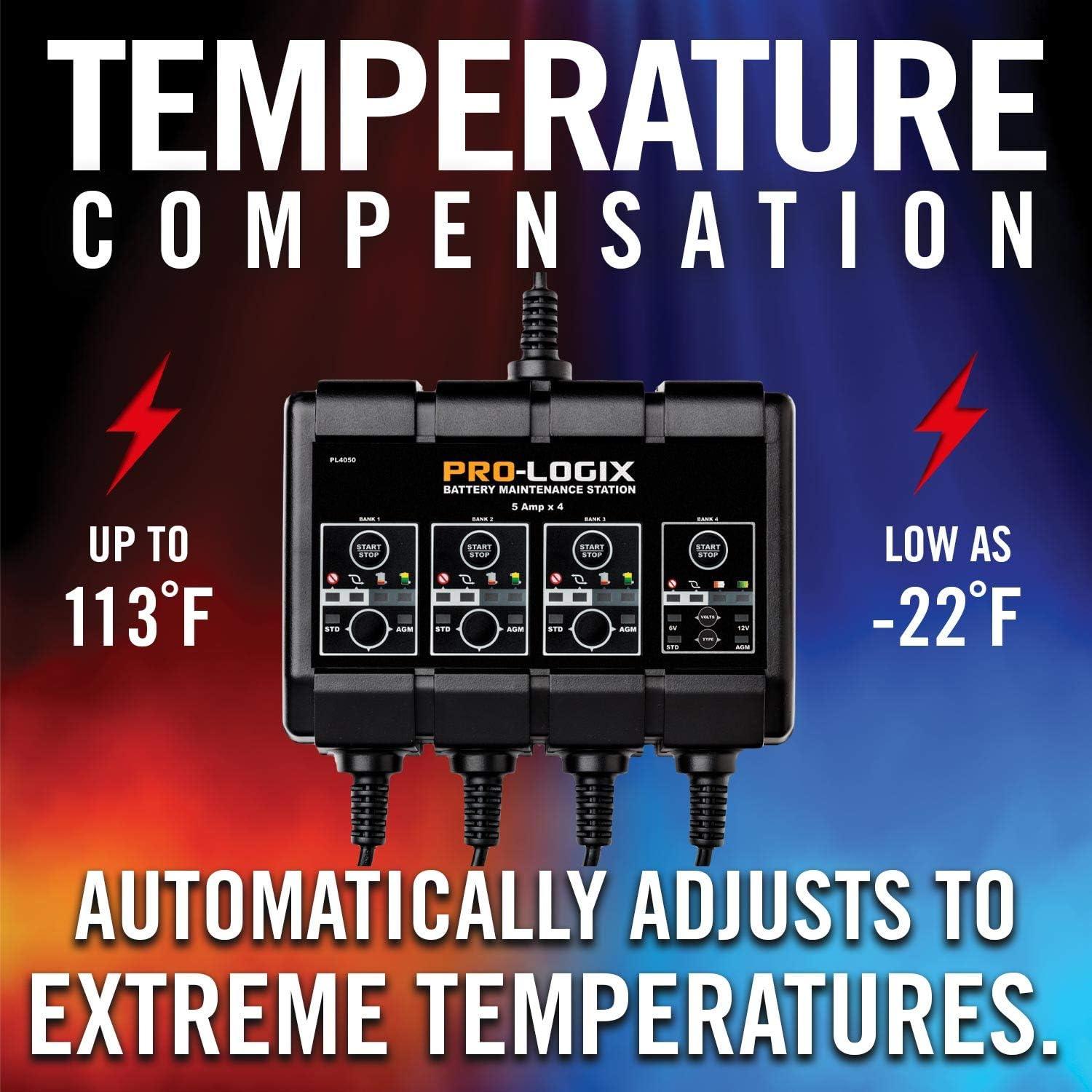 imageClore Automotive PL4020 ProLogix 4Bank 8Amp 2Amp Per Bank Fully Automatic Smart Charger 12V Battery Charger Battery Maintainer Desulfator with Temperature Compensation BlackBattery Maintainence Station  20 Amp