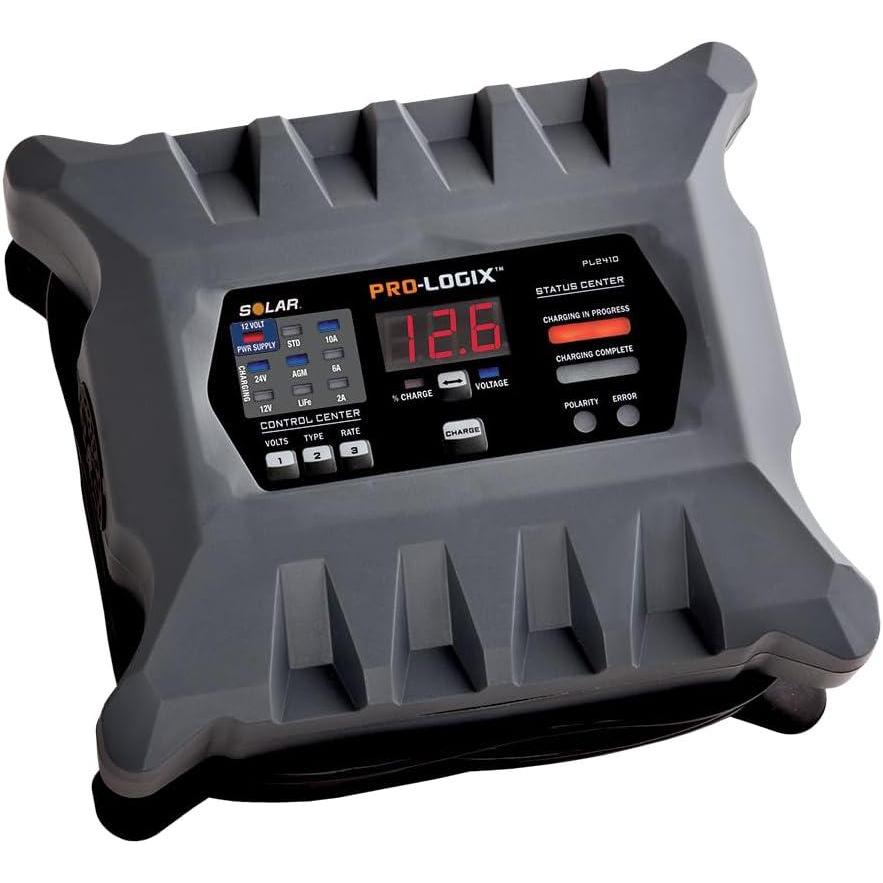 imageClore Automotive PL2410 10Amp FullyAutomatic Smart Charger 12V and 24V Battery Charger Battery Maintainer and Battery Desulfator with Temperature Compensation