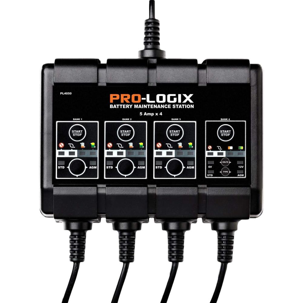 imageClore Automotive PL4020 ProLogix 4Bank 8Amp 2Amp Per Bank Fully Automatic Smart Charger 12V Battery Charger Battery Maintainer Desulfator with Temperature Compensation BlackBattery Maintainence Station  20 Amp